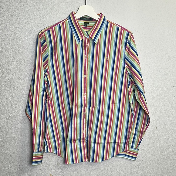 Lauren Ralph Lauren Rainbow Striped Button Down Long Sleeve Size Large - Picture 1 of 11